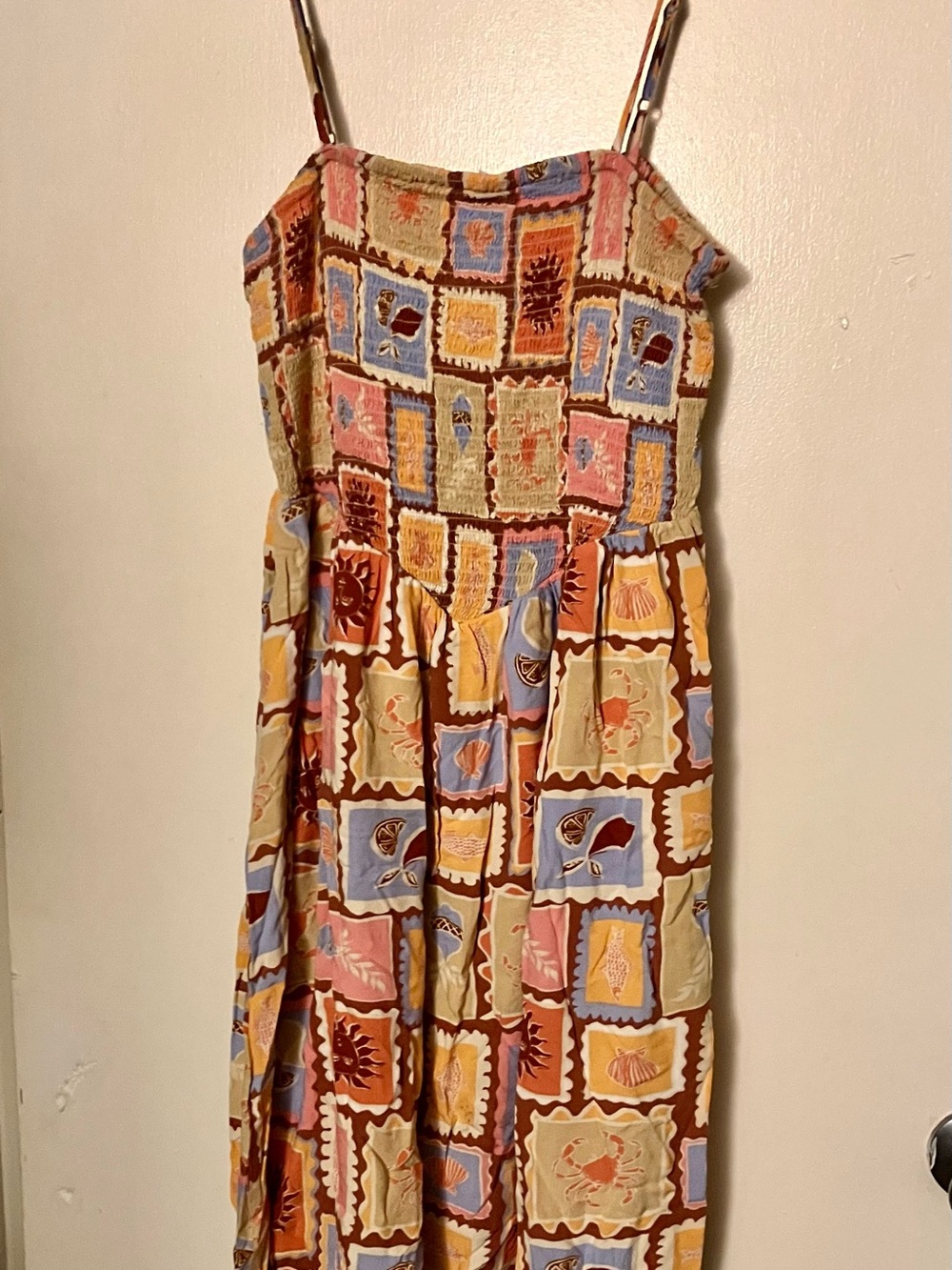 Midi dress patch summer fruit sun crab colorful